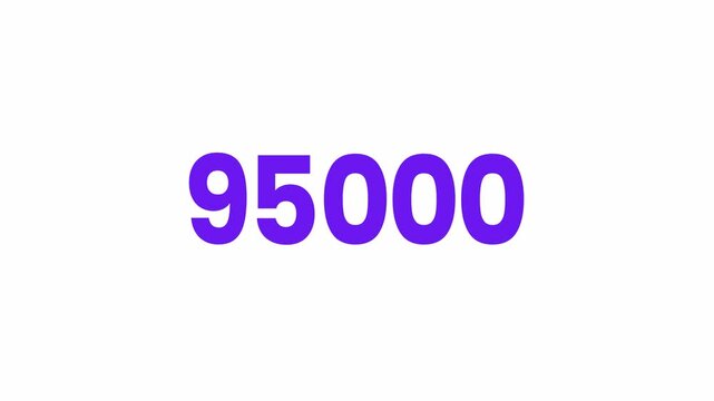 95000 or Ninety Five Thousand Text Animation. Alpha matte with transparent background 4K resolution.