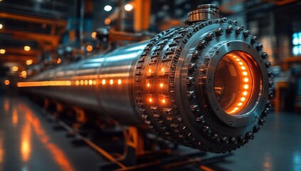 Futuristic High-Tech Machine with Glowing Elements in Factory  
