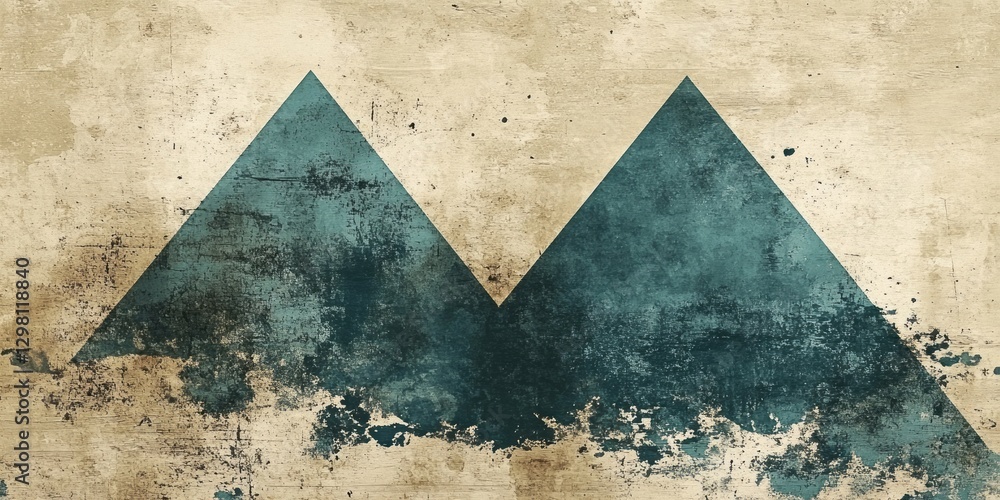 Poster Abstract geometric art features two teal triangles on textured background