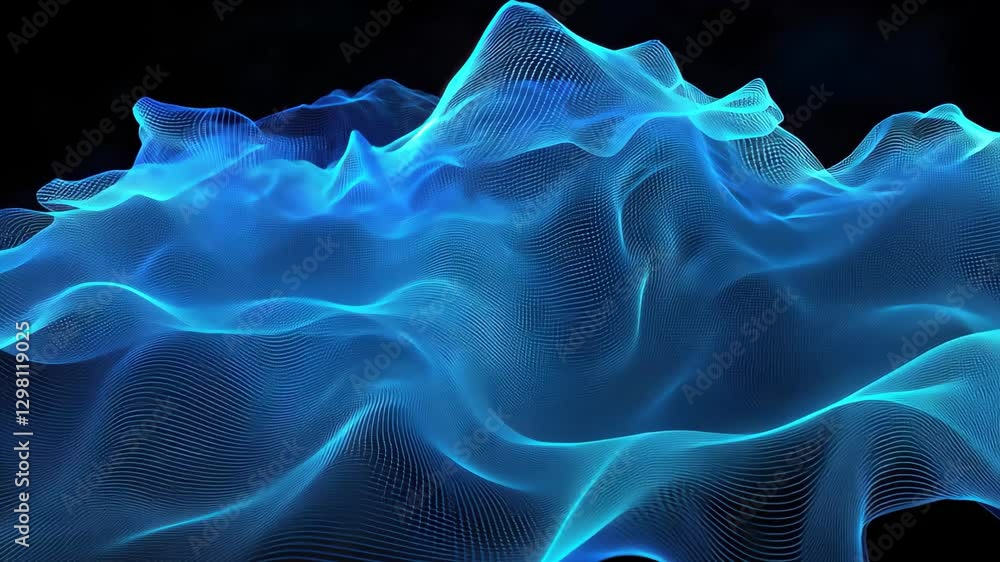 Aufkleber glowing blue mesh flows dynamically against a dark background creating an abstract visual experience