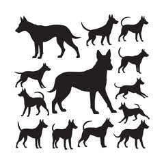 Belgian Malinois Dog Silhouette Vector Set white background