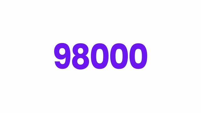 98000 or Ninety Eight Thousand Text Animation. Alpha matte with transparent background 4K resolution.