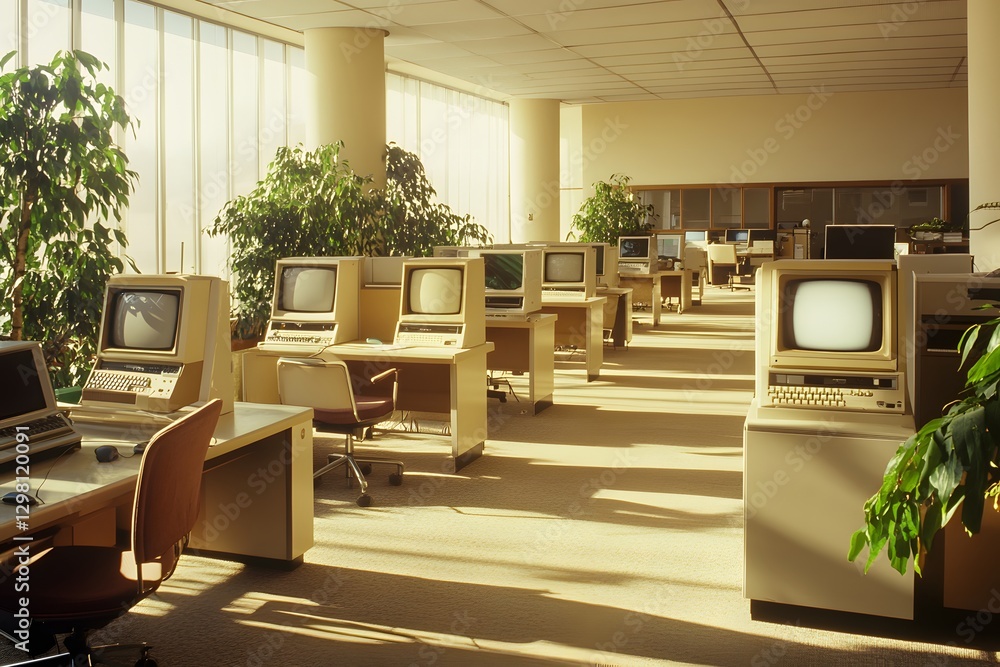 Poster Sunlit retro computer lab