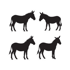  Black silhouettes of donkeys white background