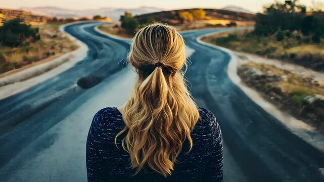 woman at a crossroads. Selective focus