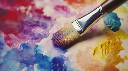 Fototapeta premium A Close-Up of a Paintbrush Dipped in Vibrant Watercolors: A Splash of Creative Expression