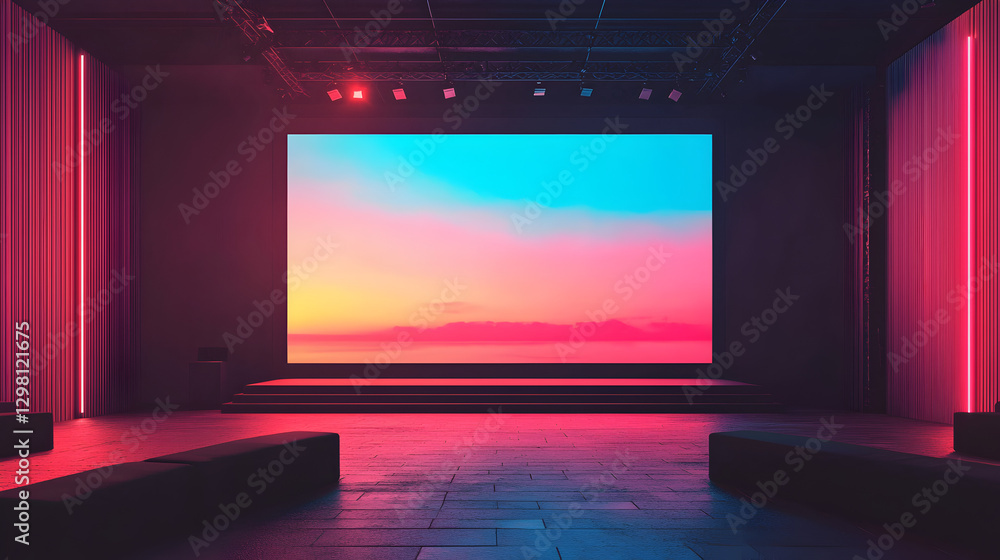 Poster dynamic presentation display conference hall powerpoint showcase modern setting wide-angle view crea