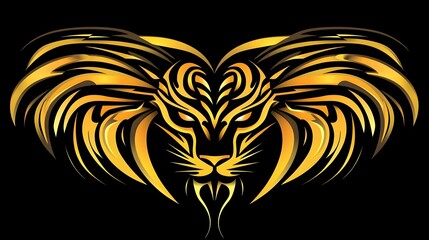 Obraz premium Fierce Tribal Lion Head Symbol with Elegant Golden and Black Elements