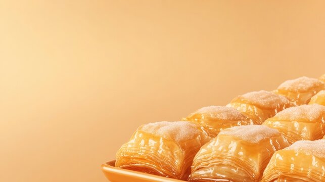Golden pastries arranged neatly, showcasing flaky layers and sug