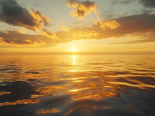 Obraz premium Golden Sunset Reflections on Calm Water Surface at Dusk