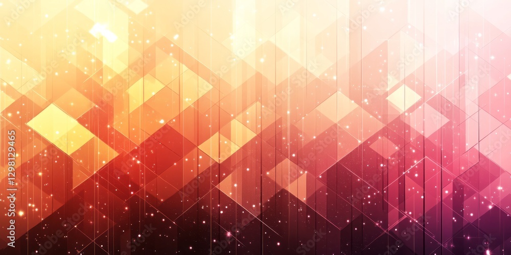 Poster Abstract geometric background features squares triangles and light particles