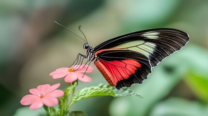 Naklejka premium Close-Up of a Beautiful Butterfly on a Flower: Nature's Perfect Harmony