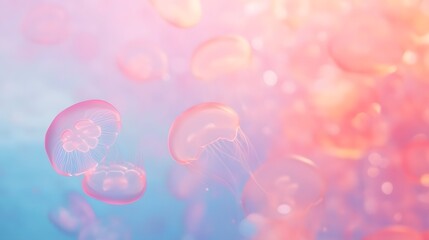 The colorful jellyfish swarm in the ocean, viewed from bottom to top, Generative AI