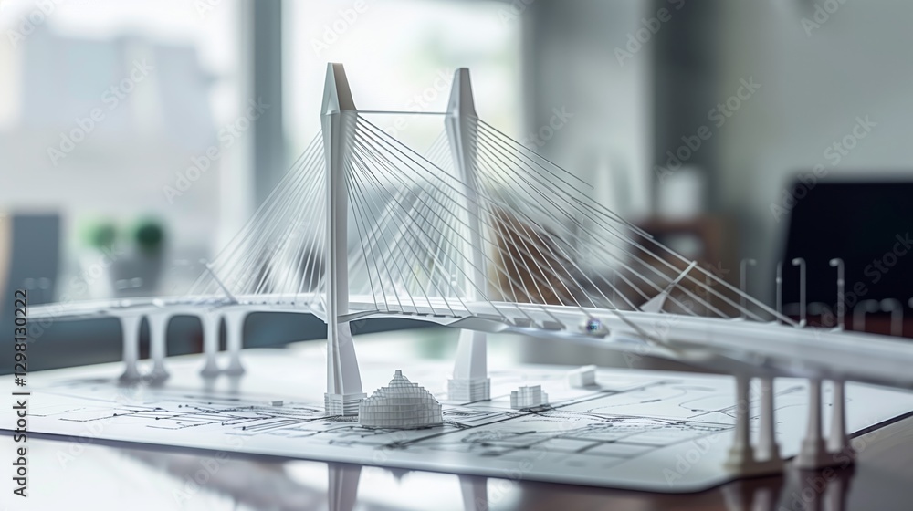 Poster vision of architecture of a 3d model bridge project