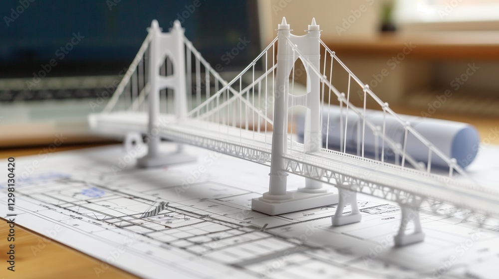 Poster vision of architecture of a 3d model bridge project