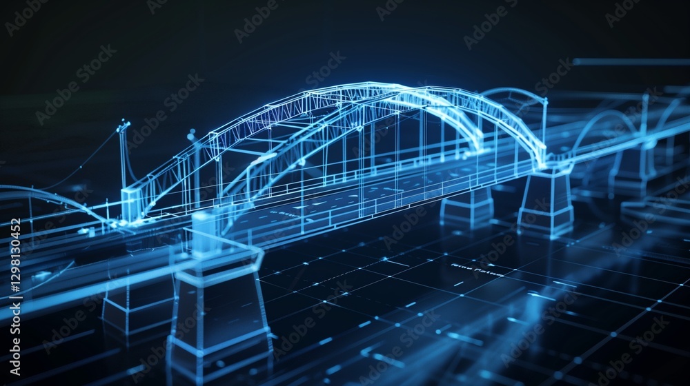Poster vision of architecture of a 3d model bridge project