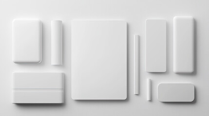 Minimalist stationery set on white background