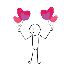 stick figure holding balloons 
