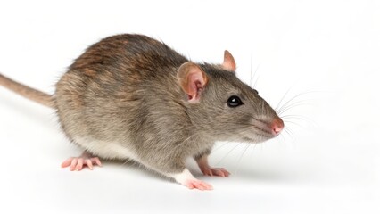 Grey Rat on White Background