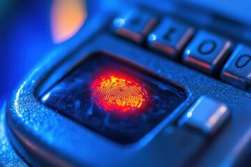 Close-up of Fingerprint Scanner with Red Light and Buttons