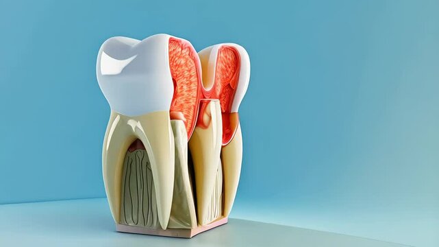 Periodontitis progression showing inflammation and infection affecting gums and bone, isolated on a blue background