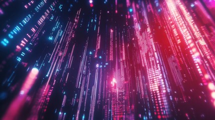 Abstract digital economy visualization with stock exchange charts, binary code, and glowing financial data streams