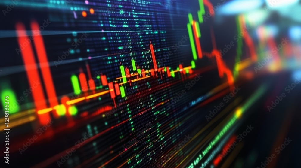 Aufkleber abstract digital economy visualization with stock exchange charts, binary code, and glowing financia