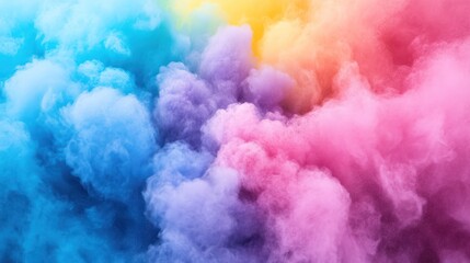 Fototapeta premium Colorful smoke plumes in blue, pink, and yellow.