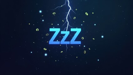 Zzz Code Ai. Blue Zzz letters glowing with electric lightning strike, sleep and rest concept for night relaxation, dark background with light sparks and peaceful mood, ideal for sleep aid or insomnia