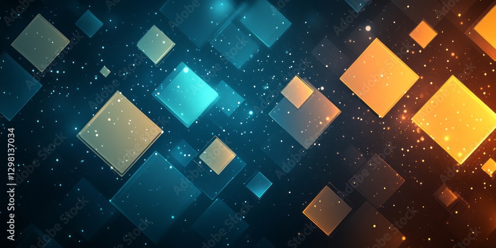Poster Abstract glowing squares float in a dark background