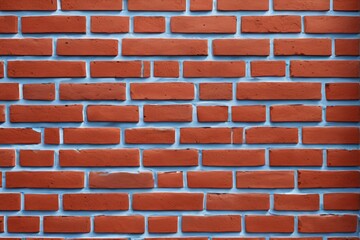 a close up of a red brick wall with a blue background