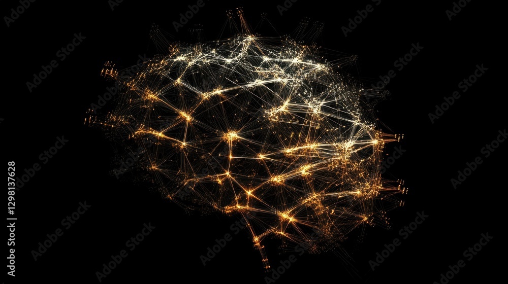 Aufkleber abstract geometric brain formed by a web of interconnected nodes, sci-fi technology theme.