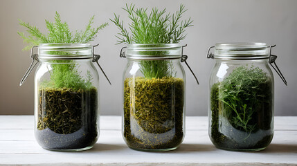Jars with herbage
