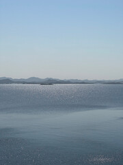 Panorama blue view of Aswan High Dam in sunny day, Egypt