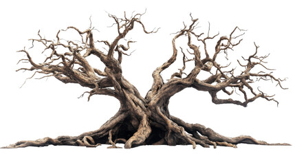 tree with gnarled roots isolated on white background