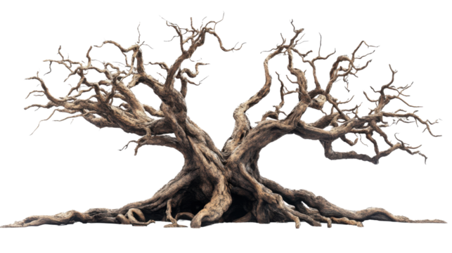 tree with gnarled roots isolated on white background