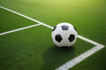 Obraz premium there is a soccer ball on the field with a green background