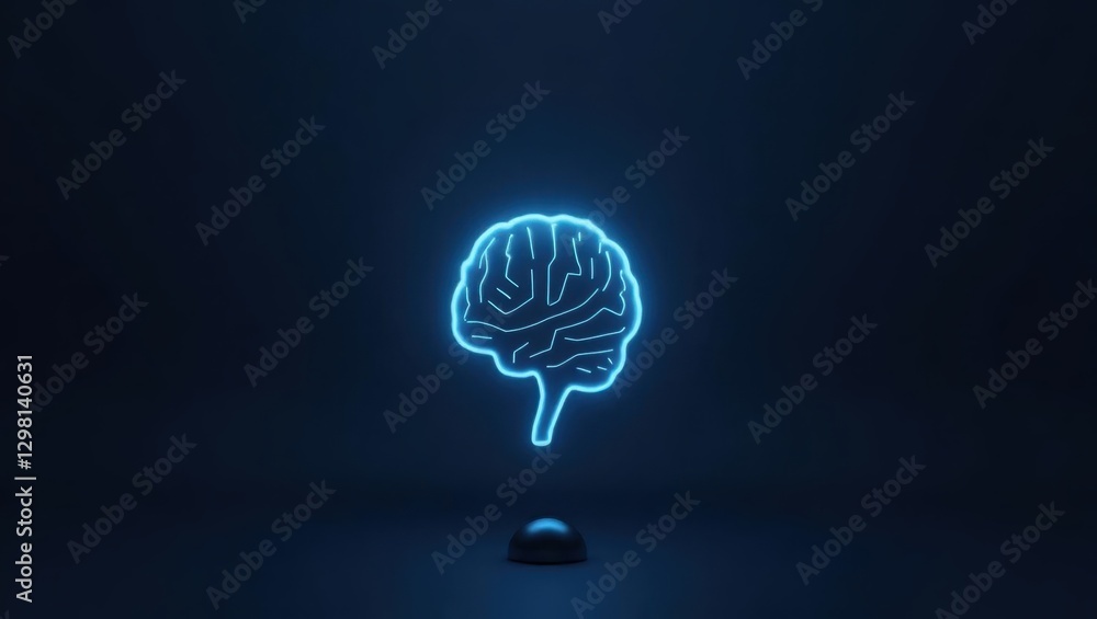 Poster artificial intelligence training. light is glowing up in dark with brain on it