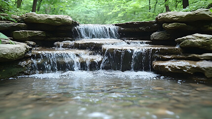 Obraz premium Cascading Creek Waterfall in Lush Forest Park