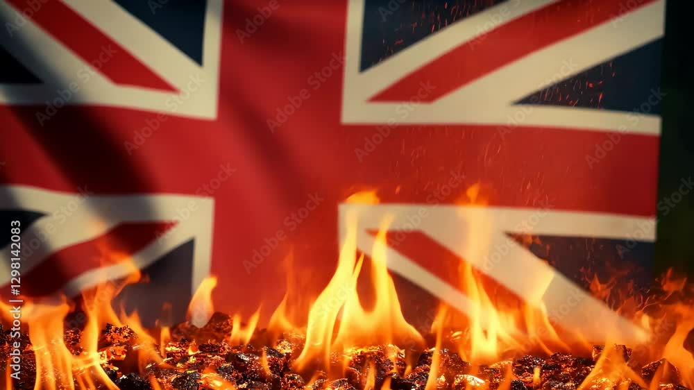Aufkleber flames and embers dance in front of the british flag creating a striking visual display of heat and 