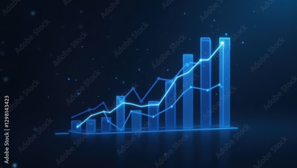 Aufkleber data visualization. blue graph is going up and down on dark background