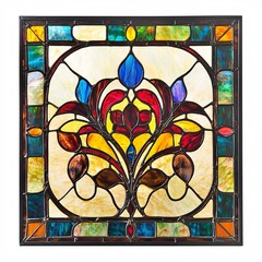 Colorful Stained Glass Window Design with Floral Motif