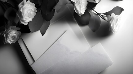 Black and White Sympathy Card with White Roses – Elegant Condolence and Memorial Concept
