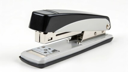 Black and Silver Stapler on White Background