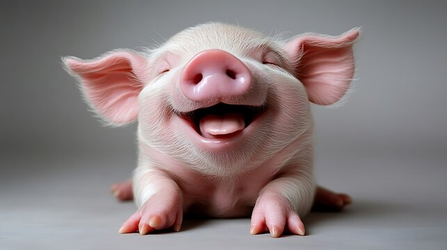 Happy piglet smiles, studio shot