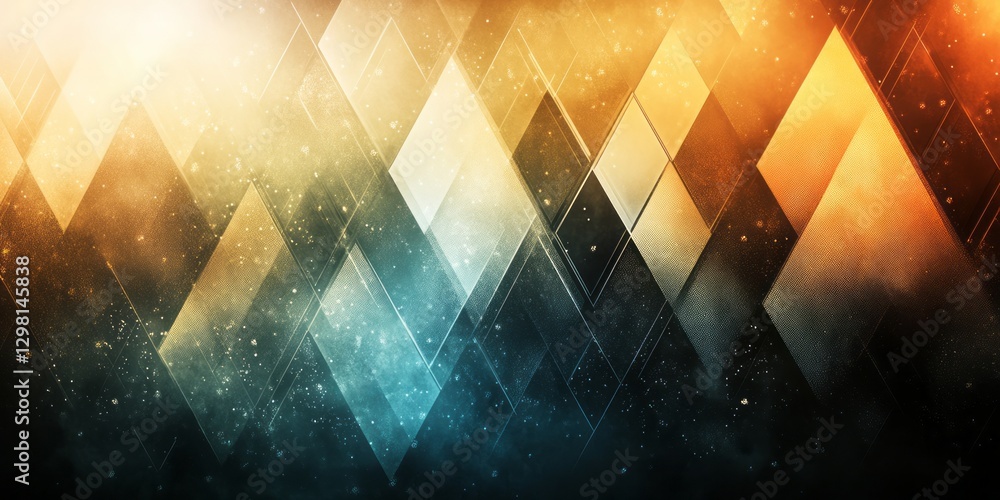 Poster abstract image features diamond shapes with color gradients and particles