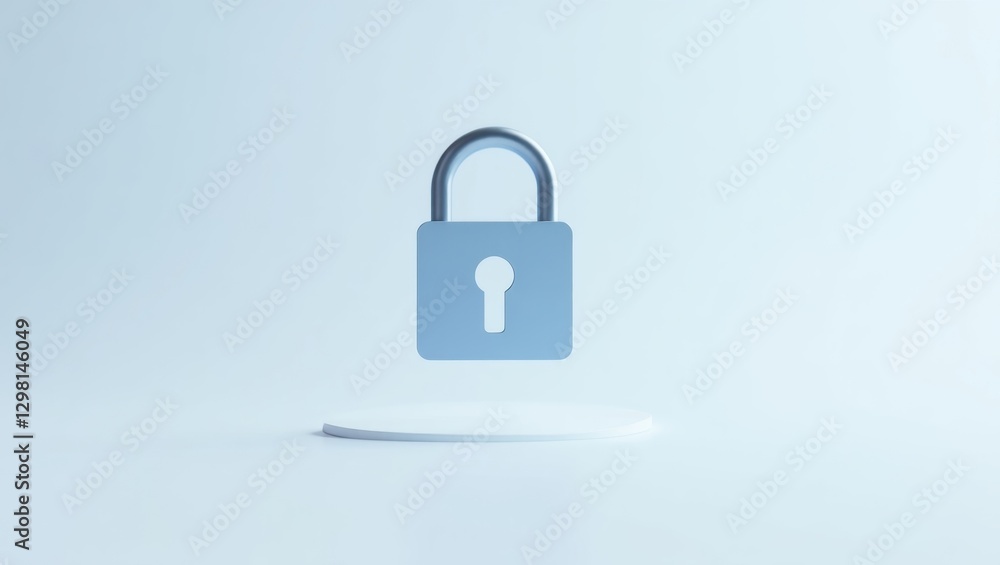 Poster data tokenization. blue padlock is on white pedestal with white background