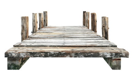Naklejka premium Weathered wooden pier isolated on white background
