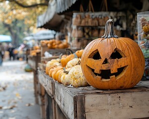 Jack-o'-lantern pumpkin market stall