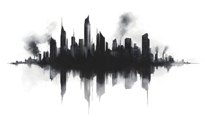 Captivating Futuristic Cityscape with Minimalistic Monochrome Reflection